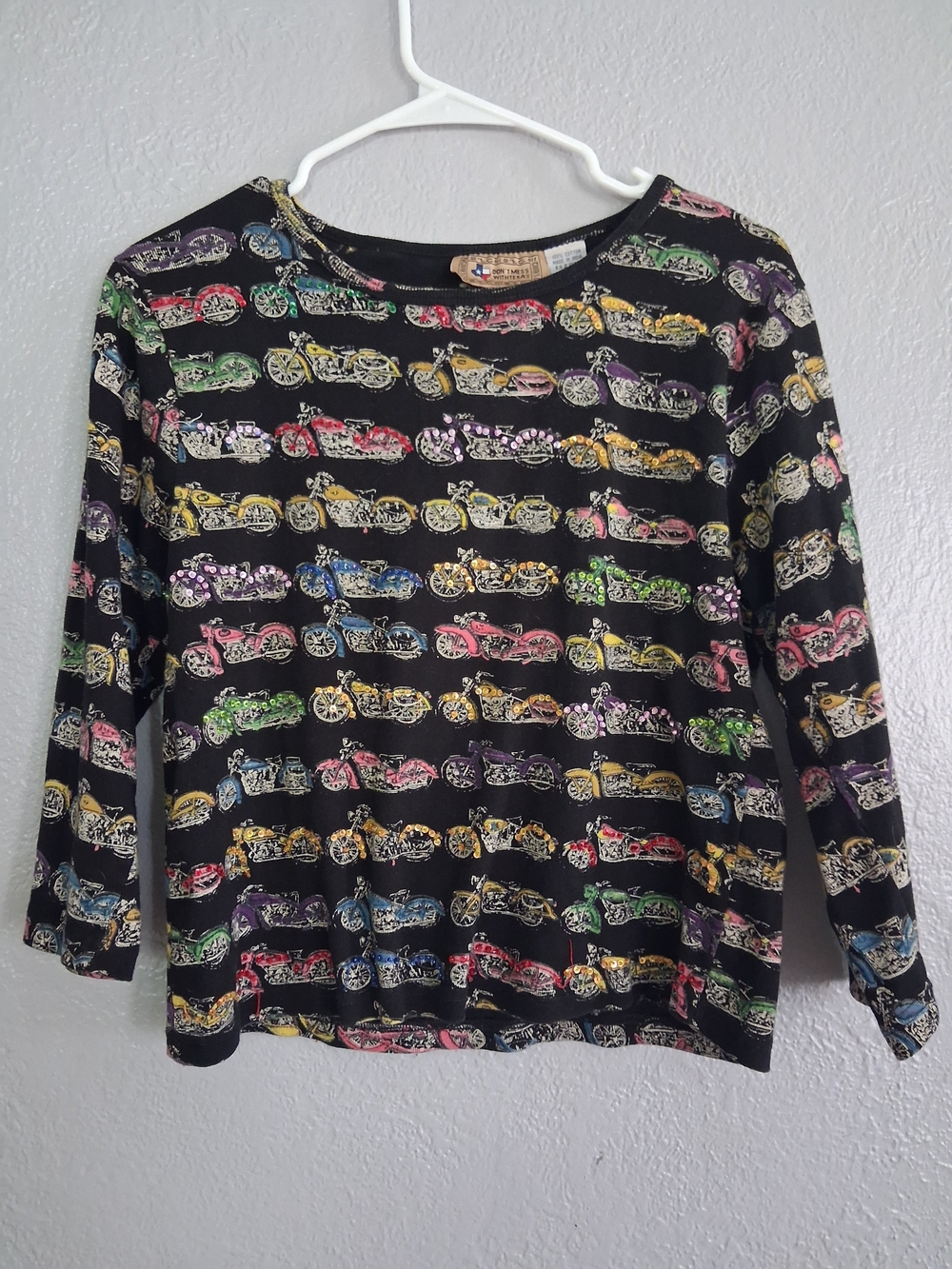 Don't Mess With Texas Vintage Colorful Beaded Sequin Motorcycle Top L
